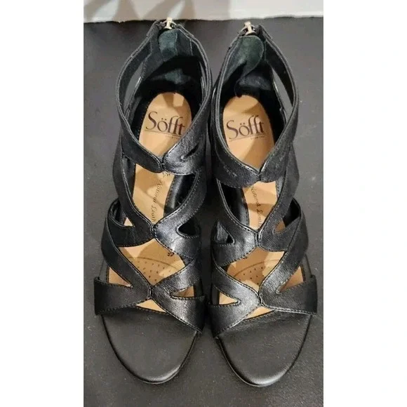 Sofft Women's Regan Wedge Ankle Strap Gladiator Sandals Leather Black 7M NWOB - Picture 7 of 9